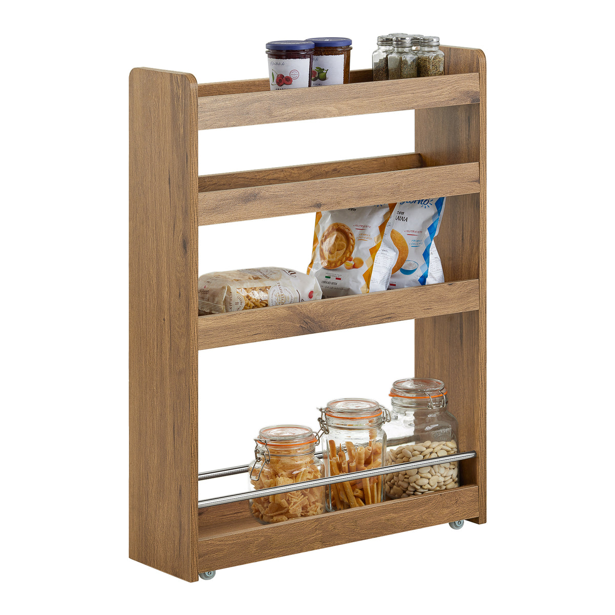 SoBuy NSR01-PF Étagère de Niche à roulettes en Bois Meuble de Rangement Cuisine Salle de Bain Chariot Placard Alcôve