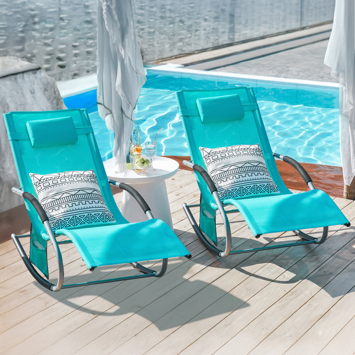 SoBuy OGS28-HBx2 Lot de 2 Chaise Longue Transat de Jardin Bascule avec Appui-tête Réglable et Pochette latérale