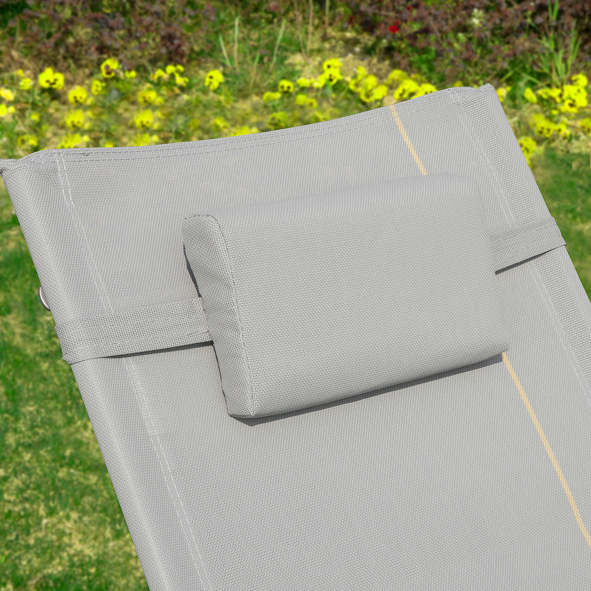 SoBuy OGS28-HGx2 Lot de 2 Chaises Longues à Bascule – Appui-Tête Réglable, Pochette Latérale, Textilène, Charge 150 kg, Gris
