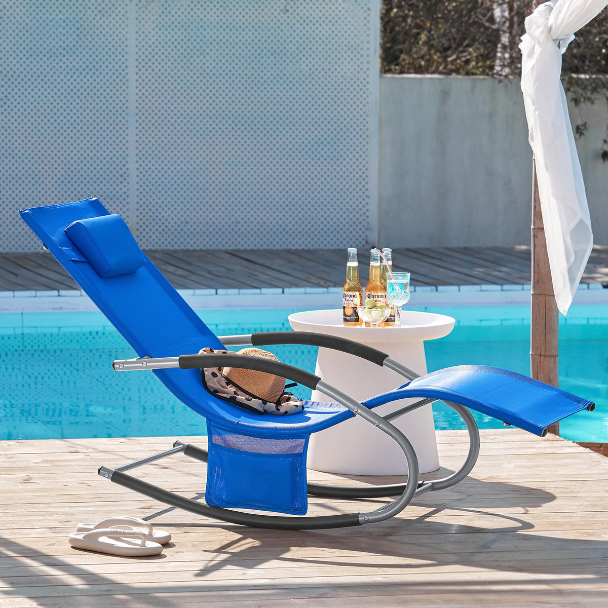 SoBuy OGS28-KBx2 Lot de 2 Chaise Longue Transat de Jardin Bascule avec Appui-tête Réglable et Pochette latérale