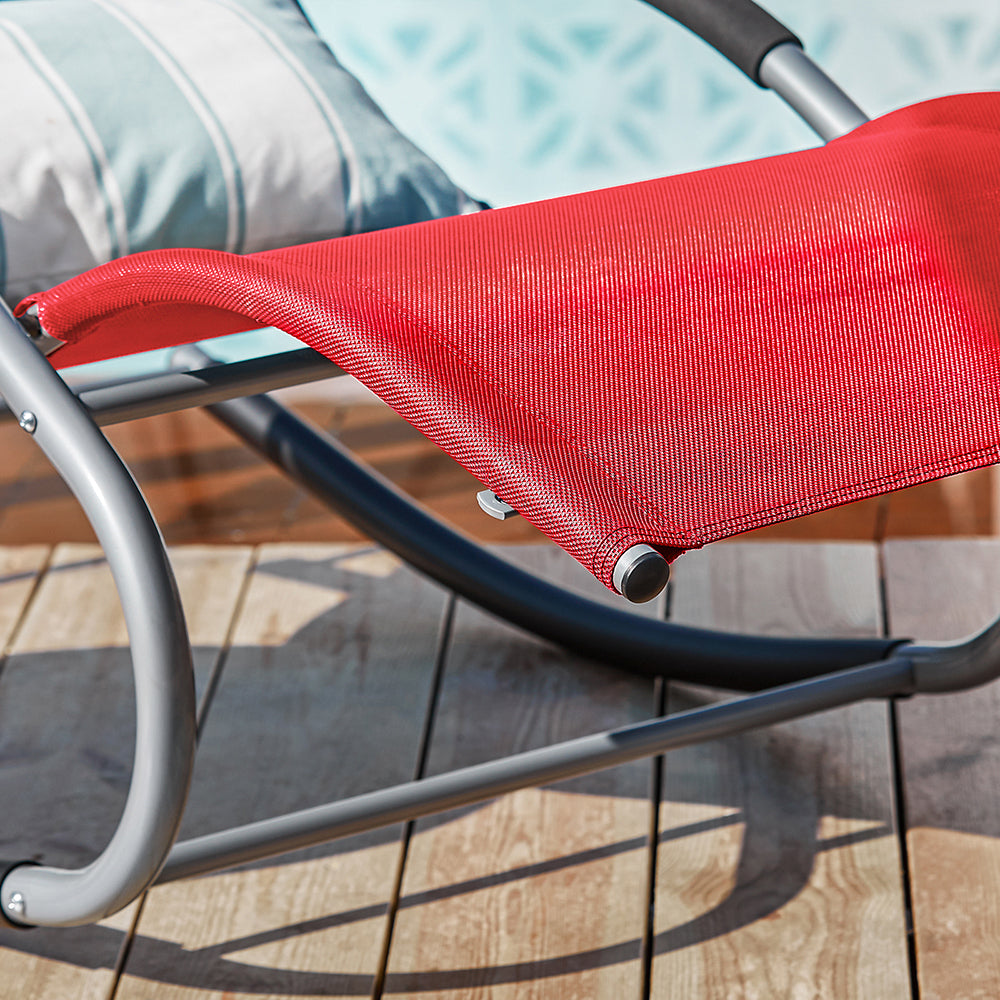 SoBuy OGS28-R Chaise Longue Transat de Jardin Bascule avec Appui-tête Réglable et Pochette latérale