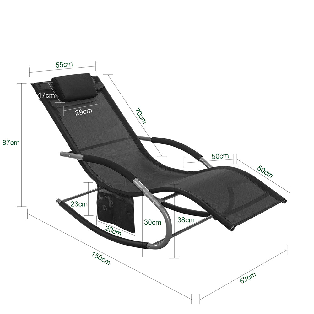 SoBuy OGS28-SCH Chaise Longue de Jardin à Bascule Pliable – Bain de Soleil Confortable 150 kg, Noir