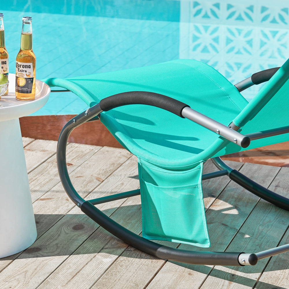 SoBuy OGS28-TB Chaise Longue Transat de Jardin Bascule avec Appui-tête Réglable et Pochette latérale