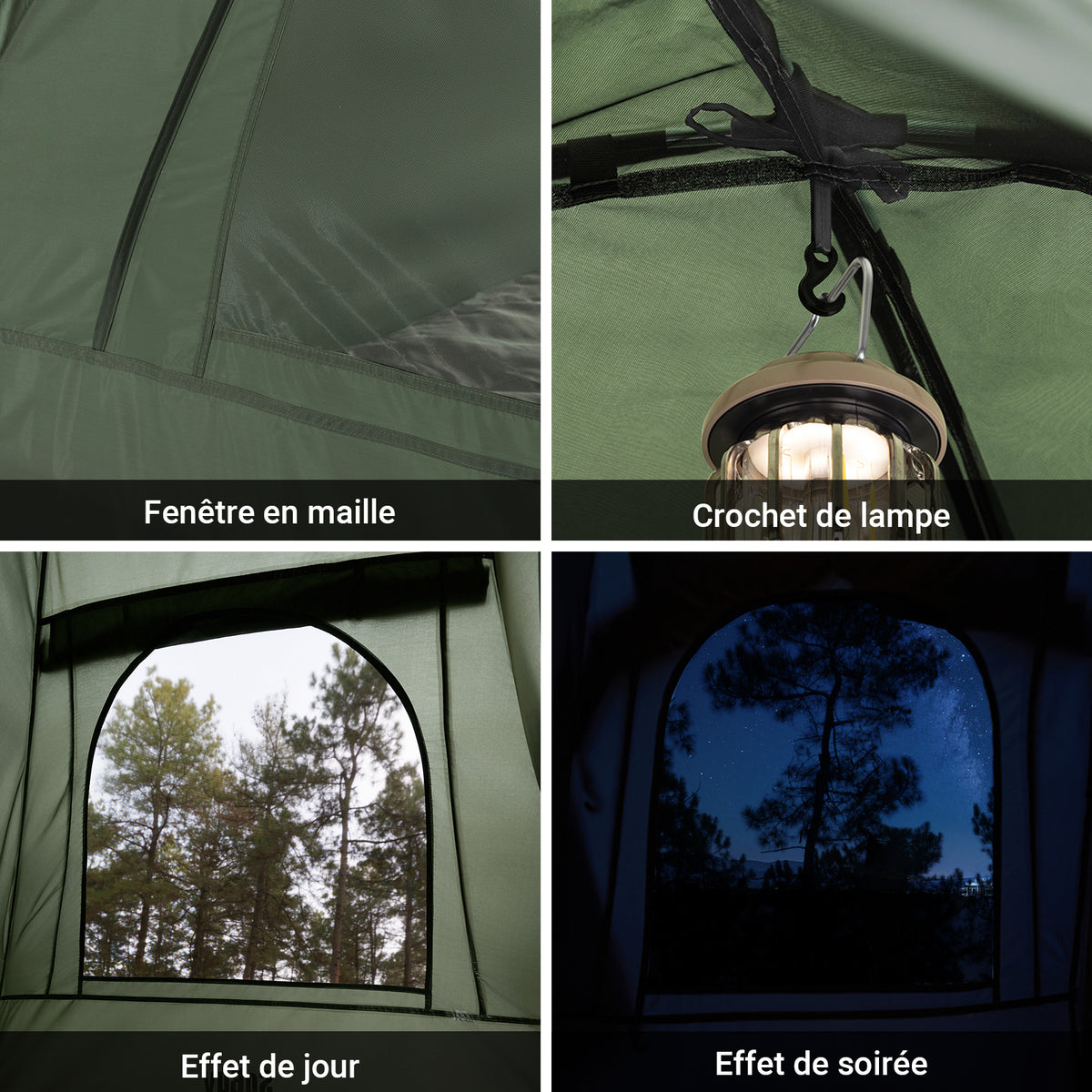 SoBuy OGS32-II-L-GR Tente de Camping 3 en 1 avec Lit de Camp et Moustiquaire – 2 Personnes, L193×P188×H145 cm, Charge 180 kg, Gris