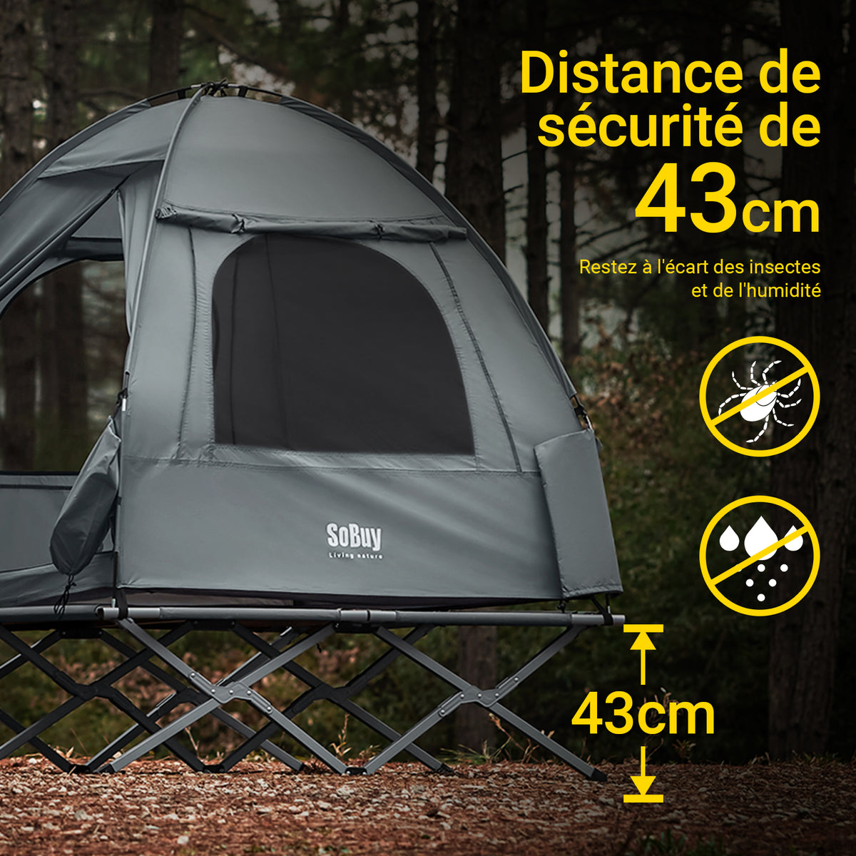 SoBuy OGS32-II-L-HG Tente de Camping 2 Personnes – Crochet Lampe, 4 Poches Chaussures, Moustiquaire, Charge 180 kg, 193×188×145 cm, Gris