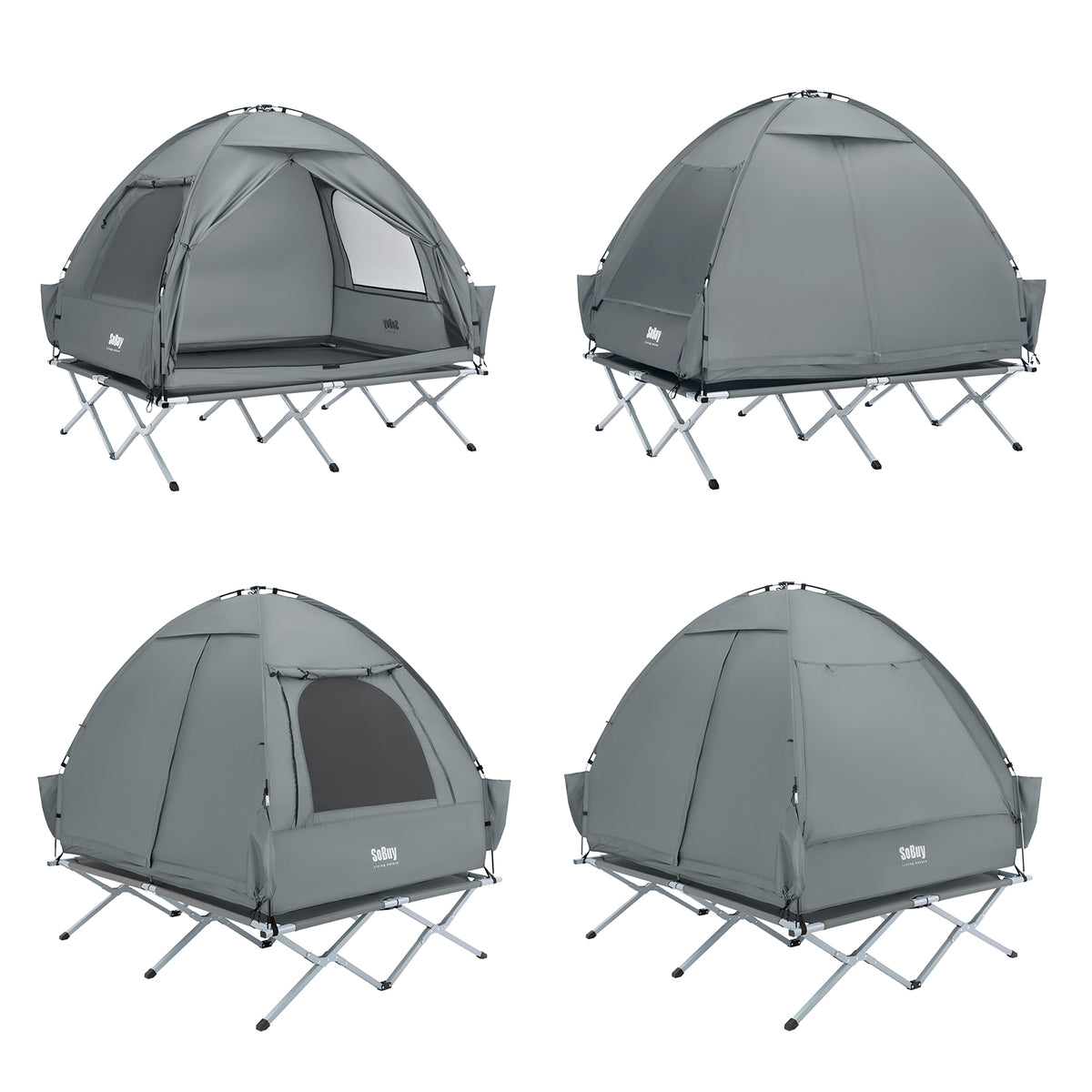 SoBuy OGS32-II-L-HG Tente de Camping 2 Personnes – Crochet Lampe, 4 Poches Chaussures, Moustiquaire, Charge 180 kg, 193×188×145 cm, Gris