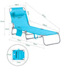SoBuy OGS35-B Transat de Jardin Pliable avec Oreiller et Poche Latérale, Chaise Longue Relax, Confortable, Design Fonctionnel – L155×P56×H81 cm, Bleu Ciel
