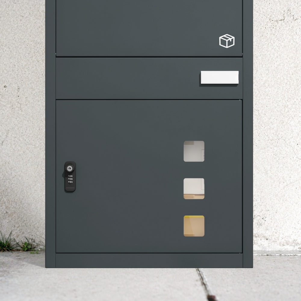 SoBuy OGS66-DG Boîte aux Lettres avec Compartiment Colis Anthracite – Boîte à Colis XXL sur Pied avec Serrure à Code, Coffre de Livraison Extérieur en Acier – 55×35×105 cm, Charge 34 kg