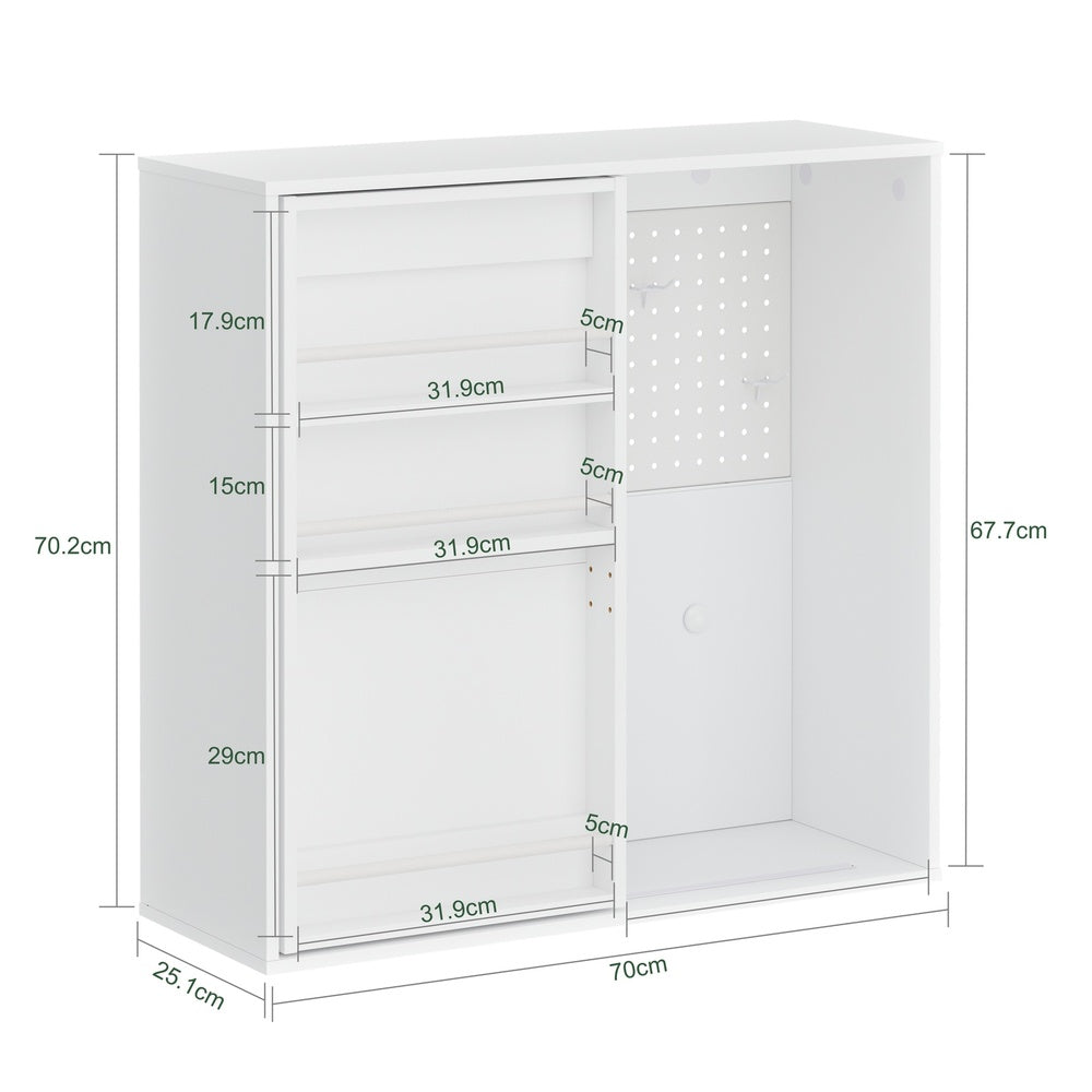 SoBuy STR16-W Armoire Murale Suspendue Blanche – Étagère Murale avec Panneau Perforé et Tableau Blanc pour Entrée, Bureau et Chambre – 70×25,1×70,2 cm, Charge 27 kg
