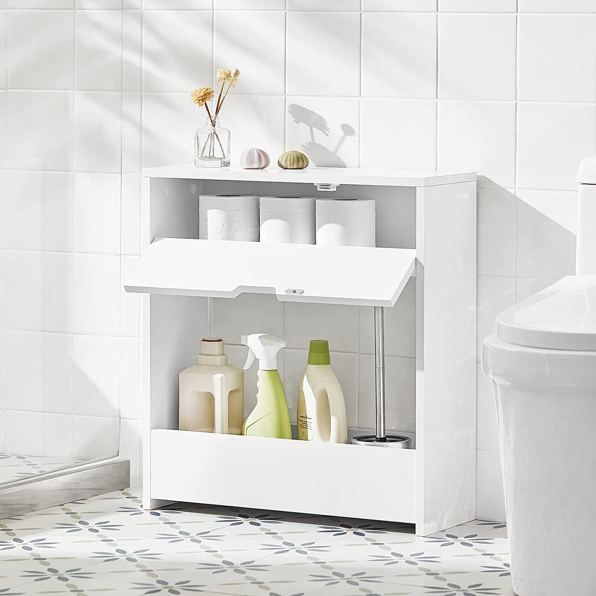 SoBuy BZR48-W Support Papier Toilette, Armoire Toilettes WC, Meuble de Salle de Bain, Armoire de Salle de Bain sur Pied