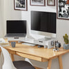 SoBuy BBF04-W Rehausseur Écran PC Bureau avec 2 Tiroirs Support Écran PC Rehausseur Ordinateur Portable Support Moniteur Réglable Blanc 60–107x22x11cm