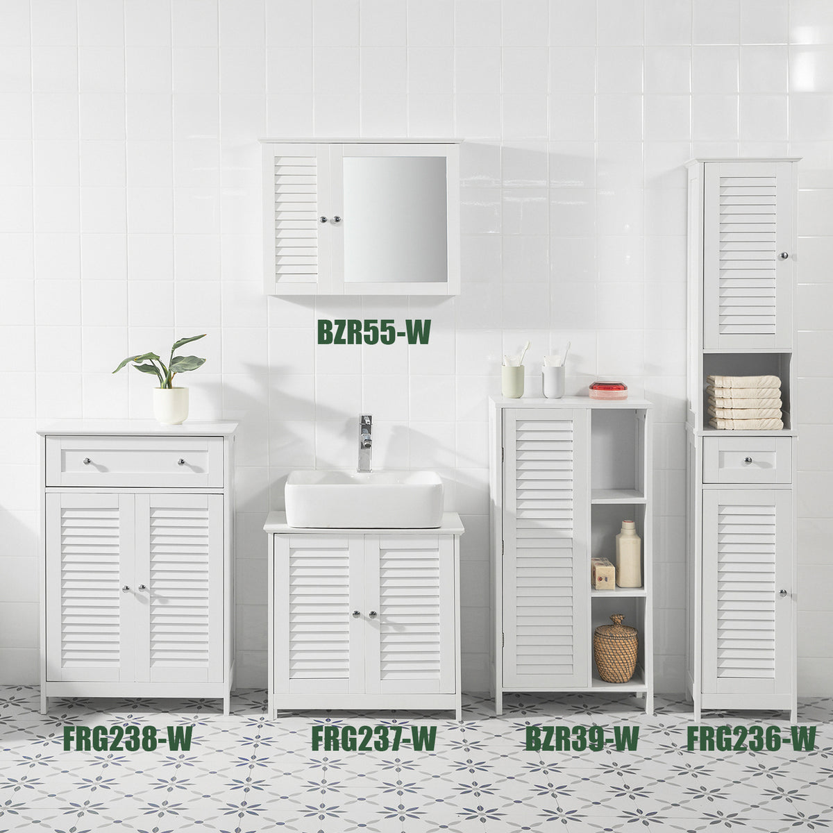 sobuyes.shopG236-W Colonne de Salle de Bain – 32 cm, 2 Portes Persiennes, Tiroir et Niche, Blanc