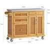 SoBuy FKW70-N Îlot Central de Cuisine sur Roulettes, Plan de Travail INOX, 4 Tiroirs, Chariot Mobile avec Rangement – 115x46x92cm, Naturel