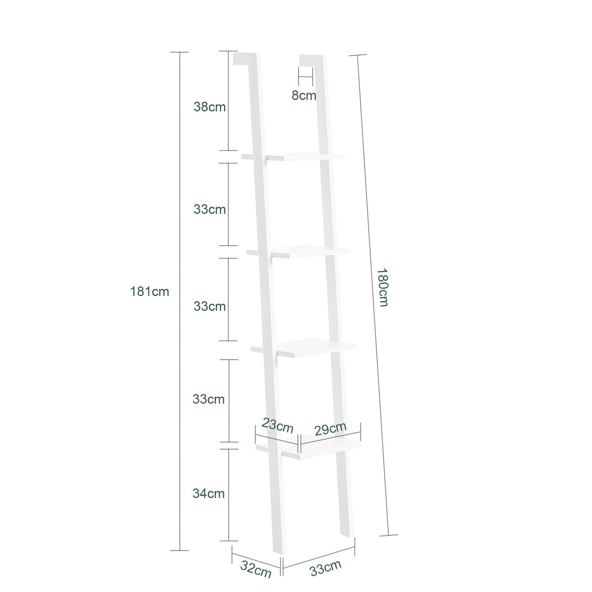 sobuyes.shopG15-W Bibliothèque Étagère Murale Style échelle, Étagère échelle 4 Niveaux- Blanc 33 x 180 cm