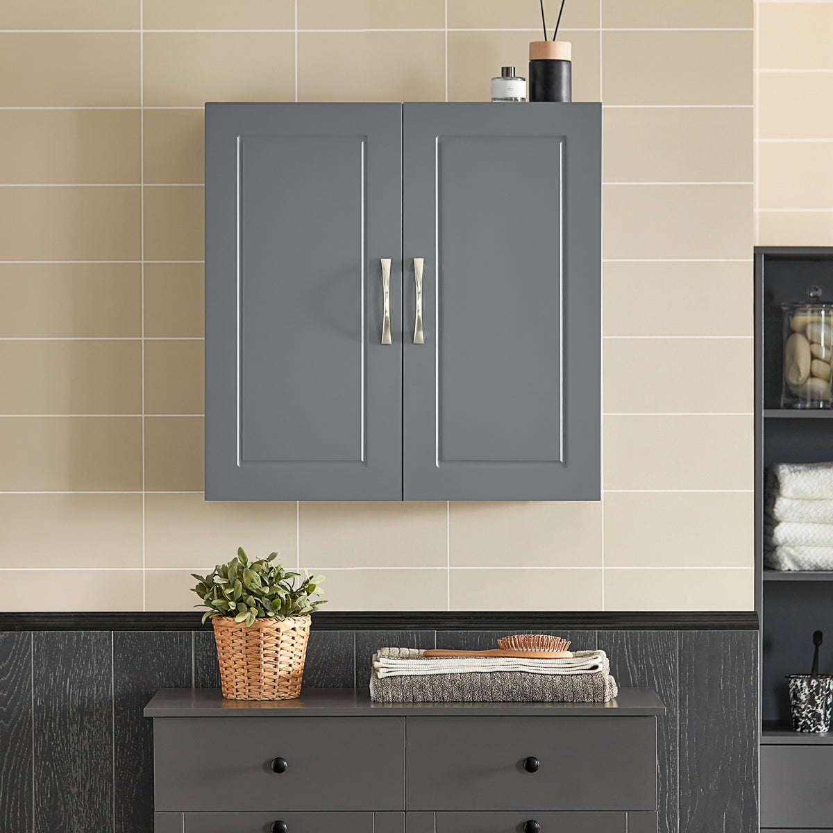 sobuyes.shopG231-DG Meuble Haut Salle de Bain Suspendu Armoire Murale avec Étagère Réglable et Porte Rangement Mural Compact pour Salle de Bain, WC ou Cuisine Gris 60x30x60 cm