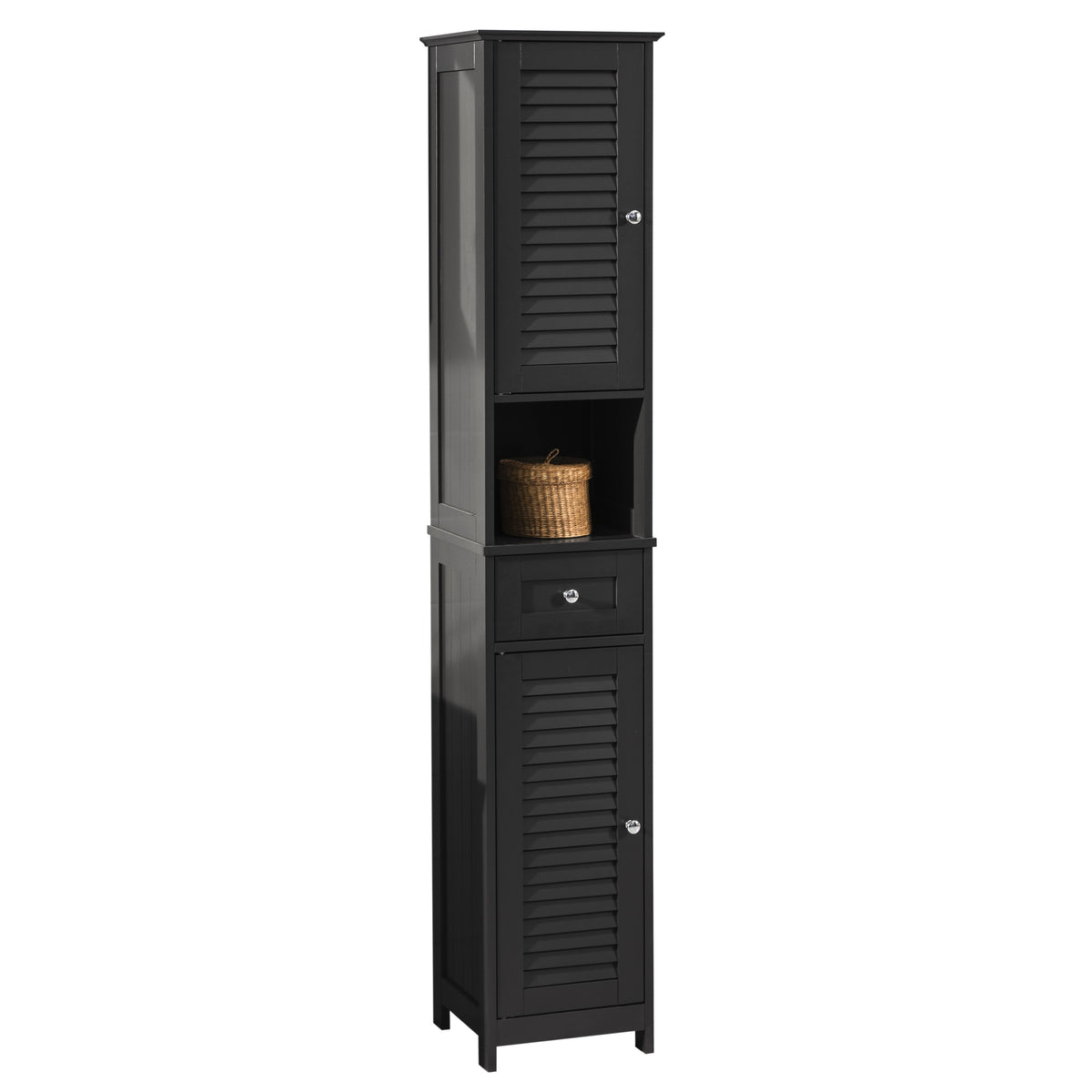 sobuyes.shopG236-DG Meuble Colonne Salle de Bain Armoire Rangement Haute avec 2 Portes, 1 Tiroir et Niche Ouverte Meuble de Range