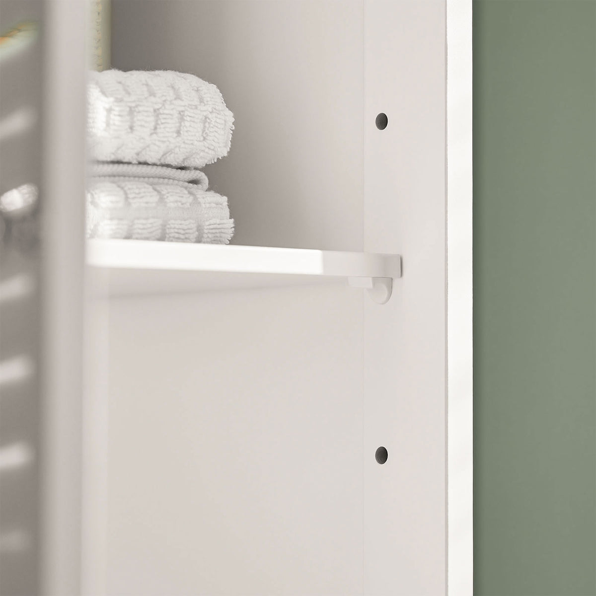 sobuyes.shopG236-W Colonne de Salle de Bain – 32 cm, 2 Portes Persiennes, Tiroir et Niche, Blanc