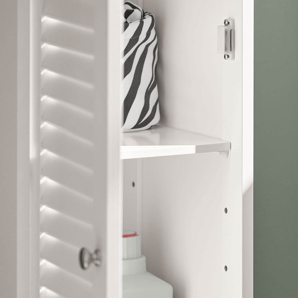sobuyes.shopG236-W Colonne de Salle de Bain – 32 cm, 2 Portes Persiennes, Tiroir et Niche, Blanc