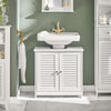 sobuyes.shopG237-II-W Meuble Sous Vasque 60 cm avec Porte à Lamelles – Étagère Réglable, Blanc