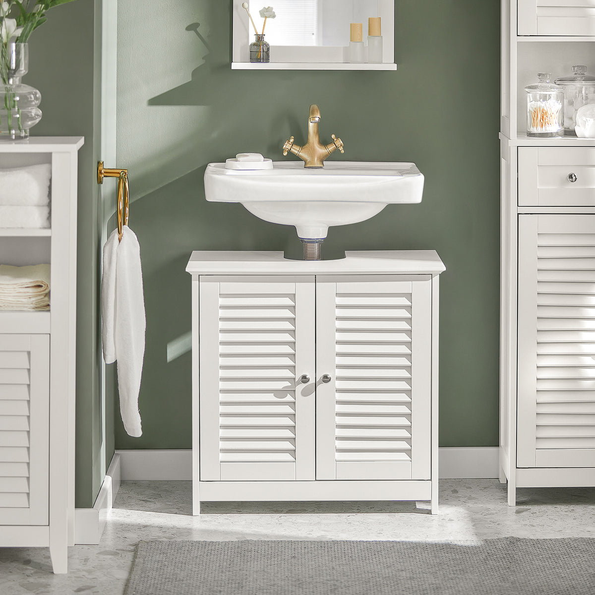 sobuyes.shopG237-W Meuble Sous-Lavabo Meuble de Salle de Bain Vasque, 2 portes et 2 étages