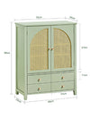 SoBuy FSB72-GR Meuble d’Entrée Rotin Vert avec 4 tiroirs 70x34x90cm, Style Bohème Naturel