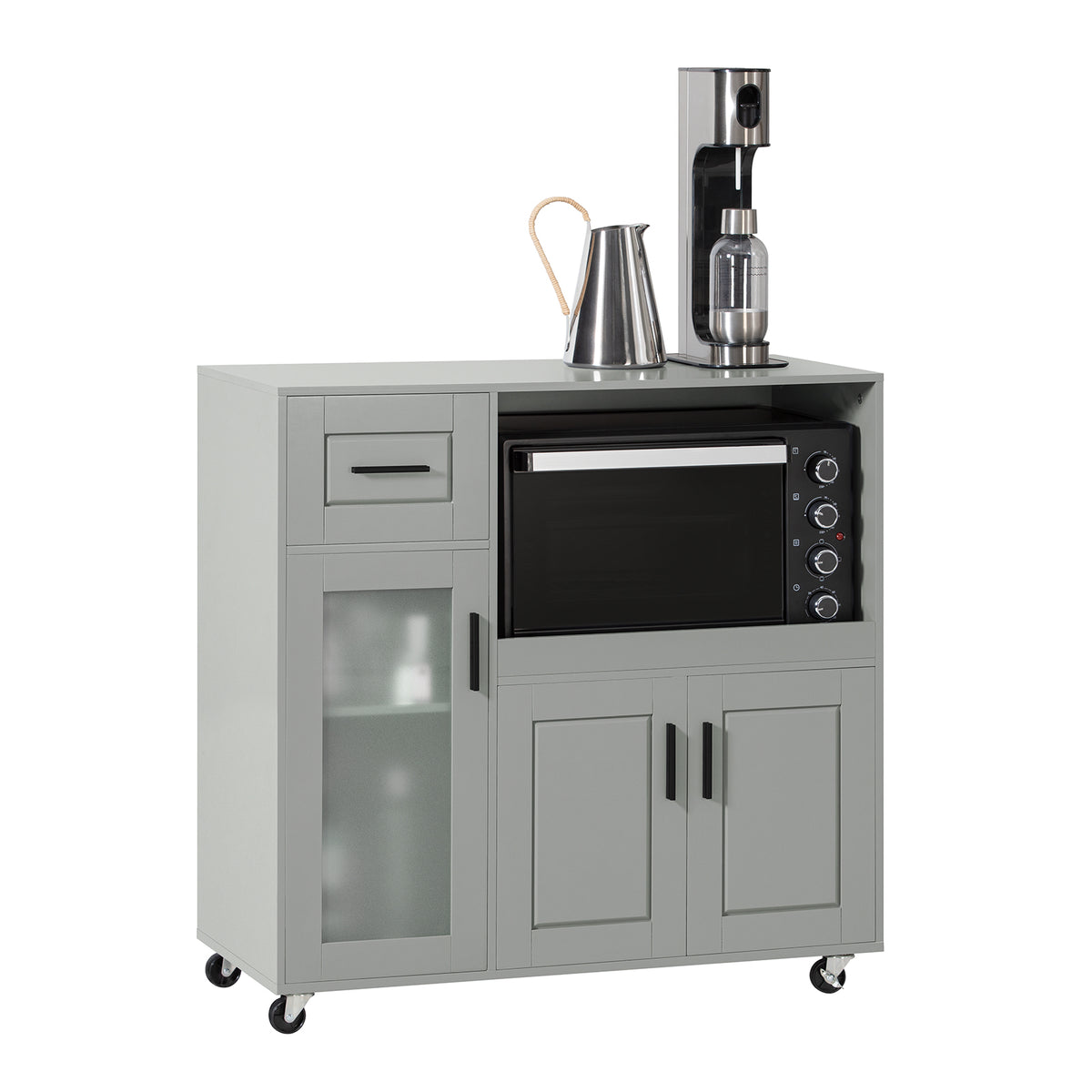 SoBuy FSB78-HG Desserte à roulettes, Îlot Central avec Roues, Meuble de Rangement pour Cuisine, Support Micro-Ondes, Desserte