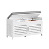 SoBuy FSR102-W Banc à Chaussures avec Coussin Rembourré, Coffre et 2 Portes de Rangement pour Entrée – 90x33x50 cm, Blanc