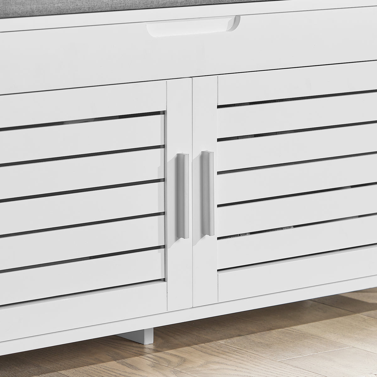 SoBuy FSR102-W Banc à Chaussures avec Coussin Rembourré, Coffre et 2 Portes de Rangement pour Entrée – 90x33x50 cm, Blanc