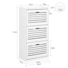SoBuy FSR108-W Armoire à Chaussures 3 Abattants avec 2 Crochets et Porte-Manteau – 55×30×112 cm, 45 kg, MDF + Bambou, Blanc