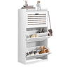 Prévente SoBuy FSR108-W Armoire à Chaussures 3 Abattants et Crochets, Meuble d'Entrée avec Porte-Manteau – 55x30x112 cm, Blan