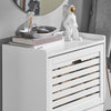 SoBuy FSR108-W Armoire à Chaussures 3 Abattants avec 2 Crochets et Porte-Manteau – 55×30×112 cm, 45 kg, MDF + Bambou, Blanc