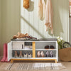 SoBuy FSR117-W Banc à Chaussures avec Coussin Rembourré et 2 Portes, Meuble d'Entrée – 90x34x46 cm, Blanc