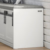 SoBuy FSR133-W Banc à Chaussures avec Porte de Grange Coulissante et 6 Compartiments pour Entrée – 120x35x45 cm, Blanc
