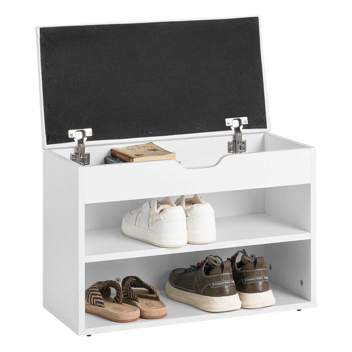 SoBuy FSR25-W Banc à Chaussures 2 Étages avec Coussin Rembourré pour Entrée Couloir – 60x30x44 cm, Blanc