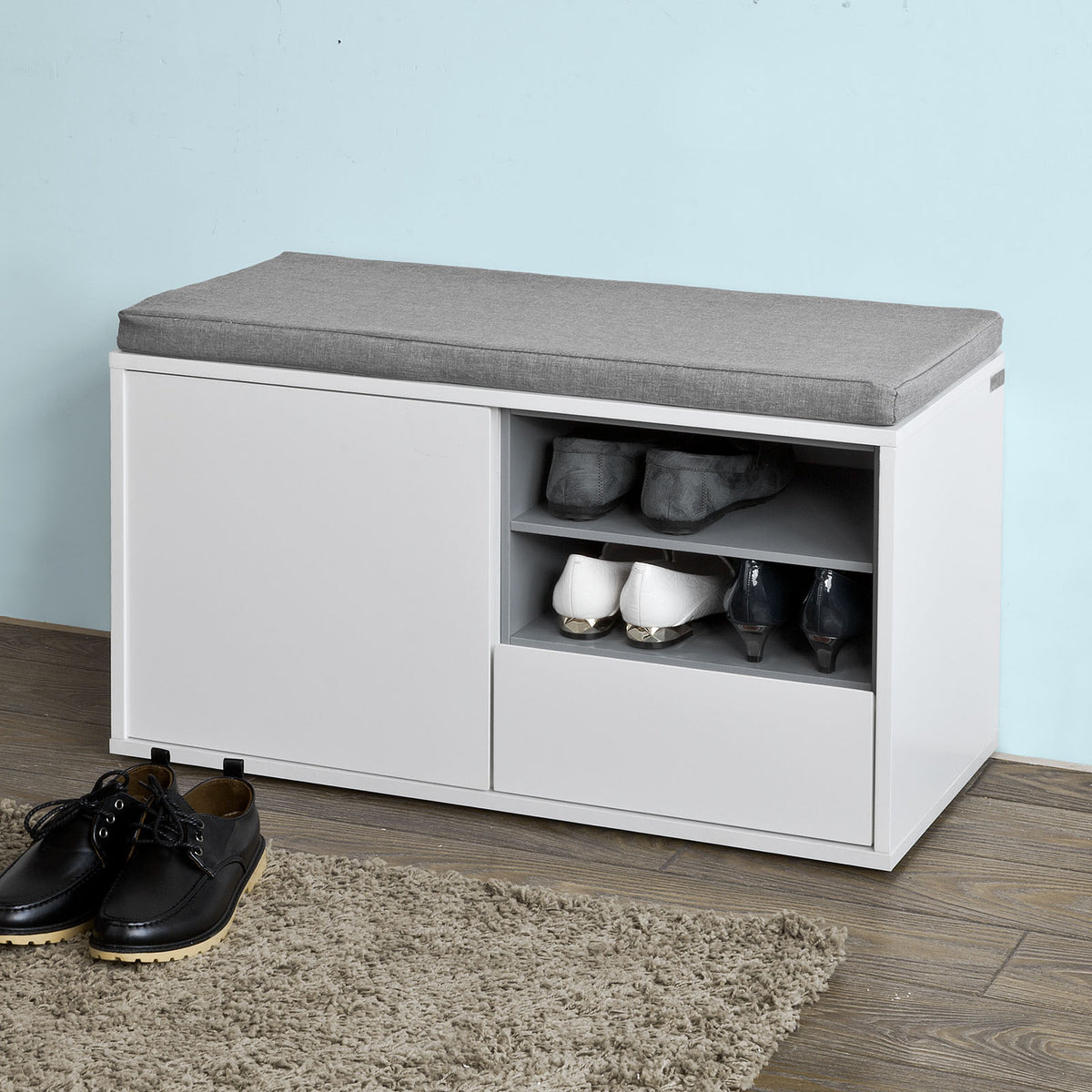 SoBuy FSR37-W Banc à Chaussures avec Coussin Rembourré et Rangement pour Entrée Couloir – 80x35x46 cm, Blanc