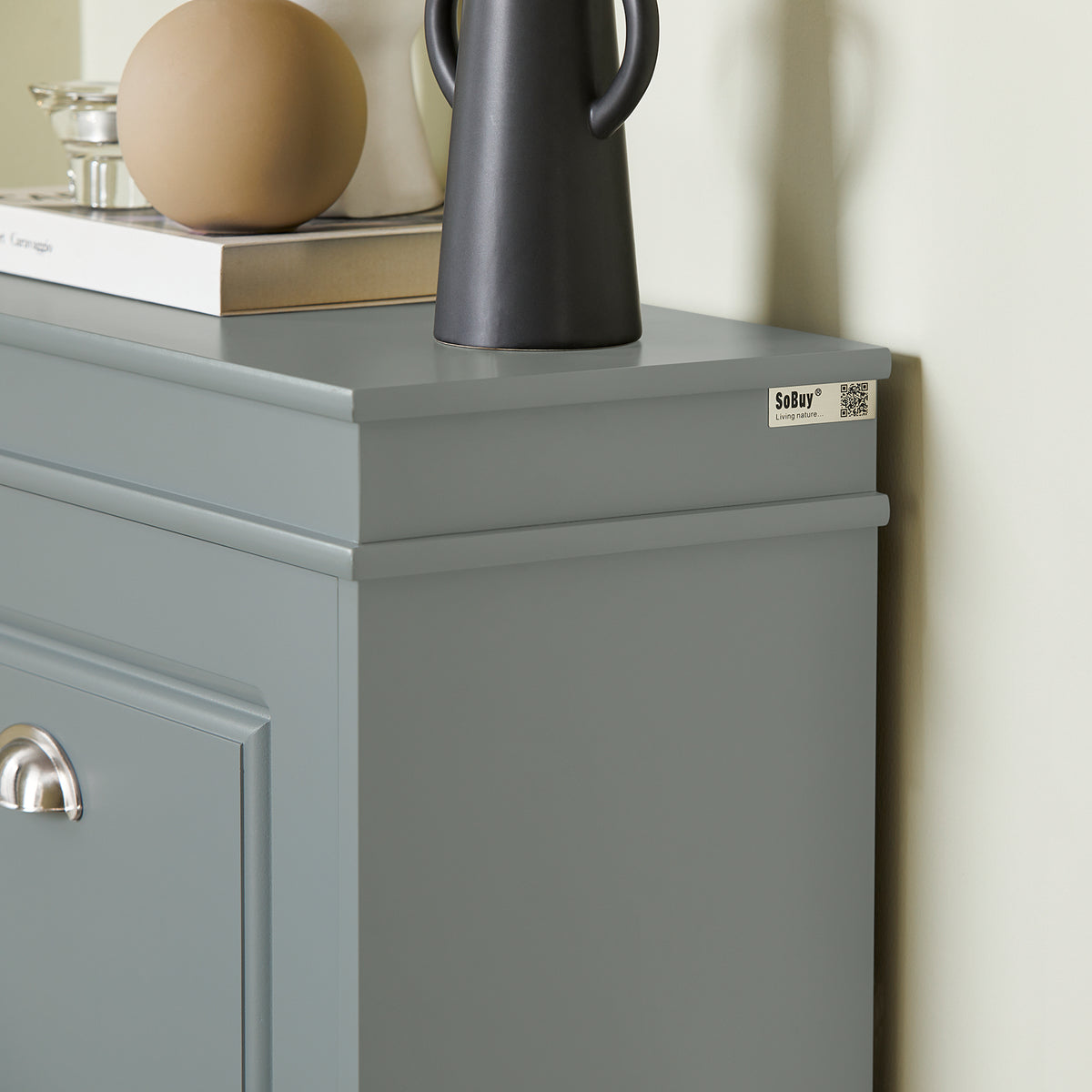 SoBuy FSR94-HG Armoire à Chaussures Slim 24 cm à 3 Abattants – 12 Paires – Dos Ventilé – Bois FSC – Gris
