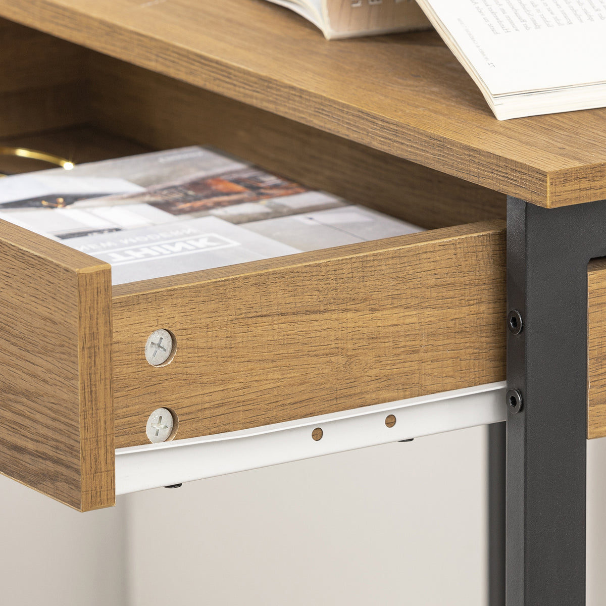 SoBuy FWT43-N Petit Bureau avec 1 Tiroir et 2 Crochets Bureau Gaming avec Etagères de Rangement Desk Multifonctionnel pour Chambre Table Gaming Naturel 60x40x77cm