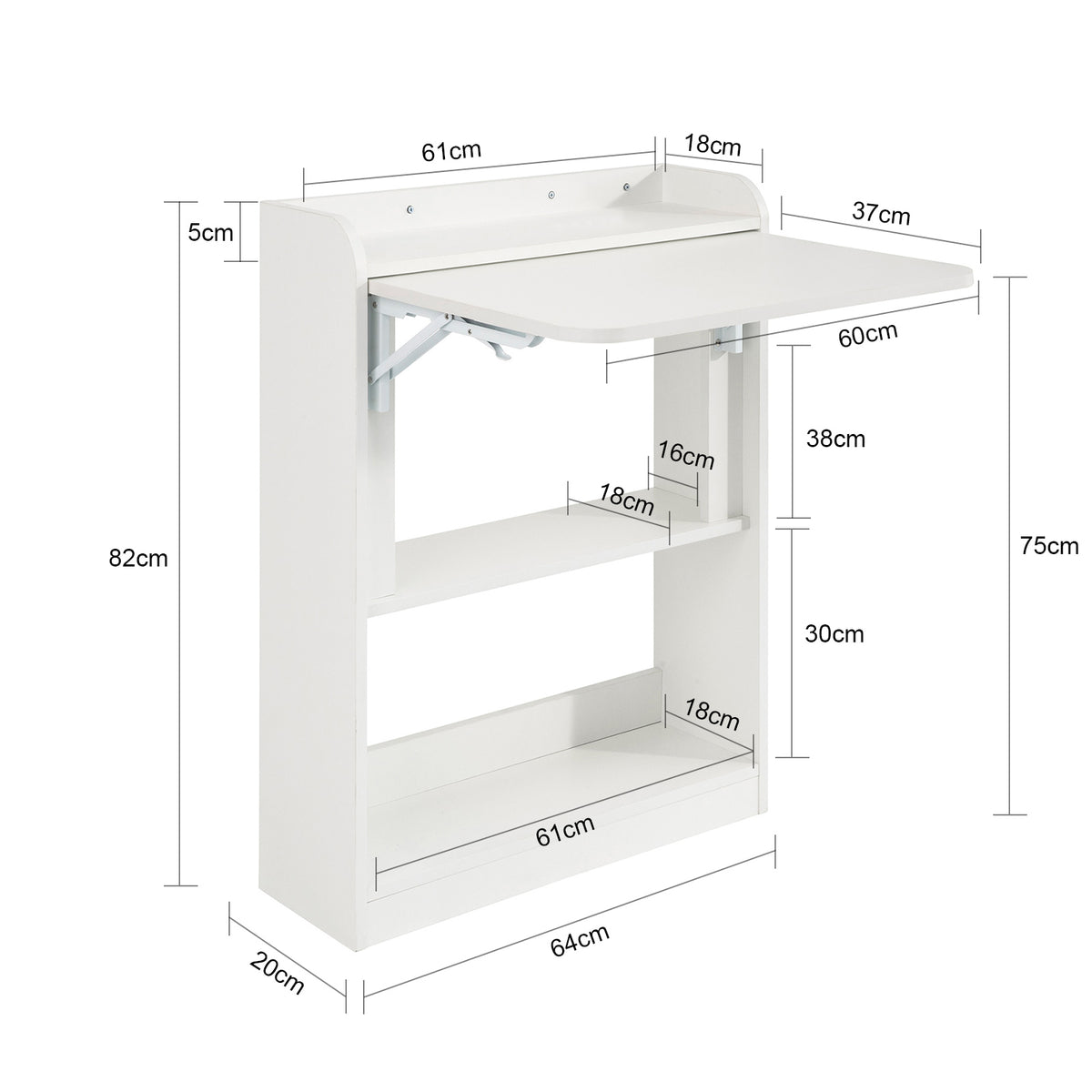 SoBuy FWT92-W Bureau Gaming Bureau avec Rangement Table Pliable d'Ordinateur Rabattable Table Gaming Desk Multifonctionnel avec Etagères de Rangement Blanc 64x58x82cm