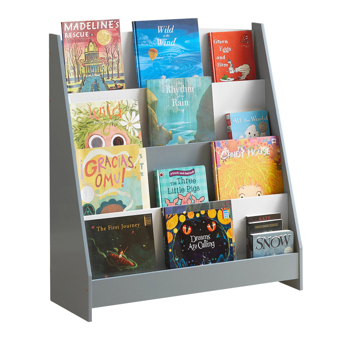 SoBuy KMB32-HG Étagère à livres pour enfants avec 4 compartiments de rangement pour les livres Gris
