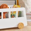 SoBuy KMB41-W Chariot Bibliothèque pour Enfants, Coffre à roulettes, Organisateur pour Jouets et Livres, Forme de Petite Voiture