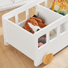 SoBuy KMB41-W Chariot Bibliothèque pour Enfants, Coffre à roulettes, Organisateur pour Jouets et Livres, Forme de Petite Voiture