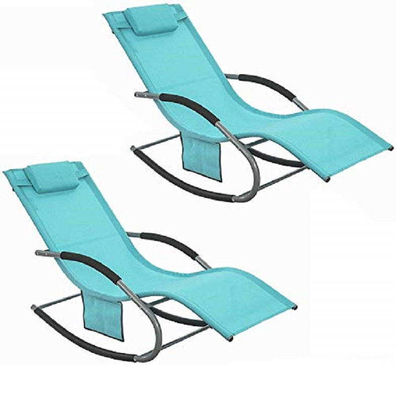 SoBuy OGS28-HBx2 Lot de 2 Chaise Longue Transat de Jardin Bascule avec Appui-tête Réglable et Pochette latérale
