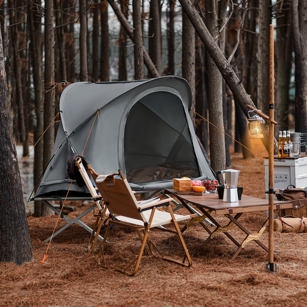 SoBuy OGS60-HG Lit de Camping Pliable en Aluminium Léger, 3 en 1 avec Toit Anti-UV + Matelas Gonflable Intégré + Sac de Transport, 1 Personne