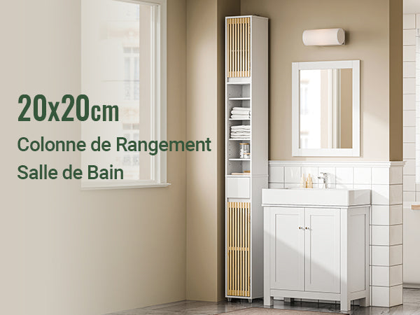 Le meuble colonne de salle de bain fin 20×20×180 cm — petit format, grand rangement