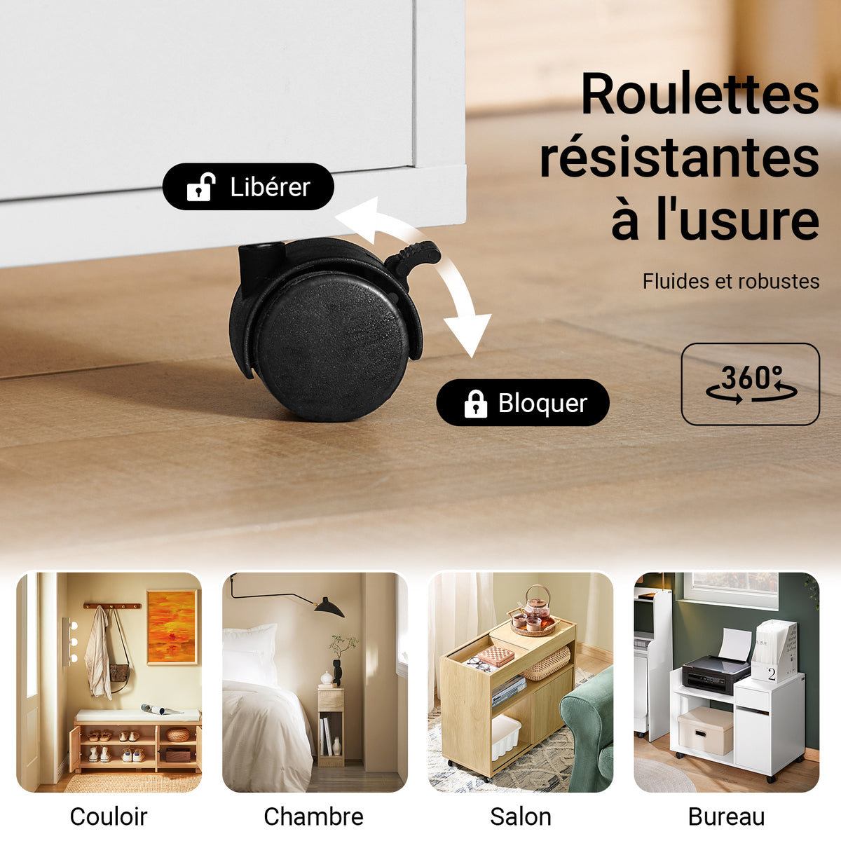 SoBuy ASK02-W Caisson de Bureau à roulettes, Support Imprimante Roulant, Organiseur Bureau Bureau