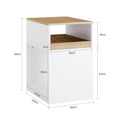 SoBuy ASK08-WN Caisson de Bureau Mobile – 1 Tiroir, 2 Compartiments, Plateau 40×50 cm – 40×50×65 cm, Blanc et Bois