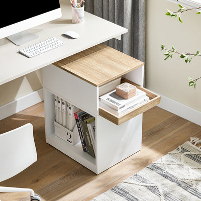 SoBuy ASK08-WN Caisson de Bureau Mobile – 1 Tiroir, 2 Compartiments, Plateau 40×50 cm – 40×50×65 cm, Blanc et Bois