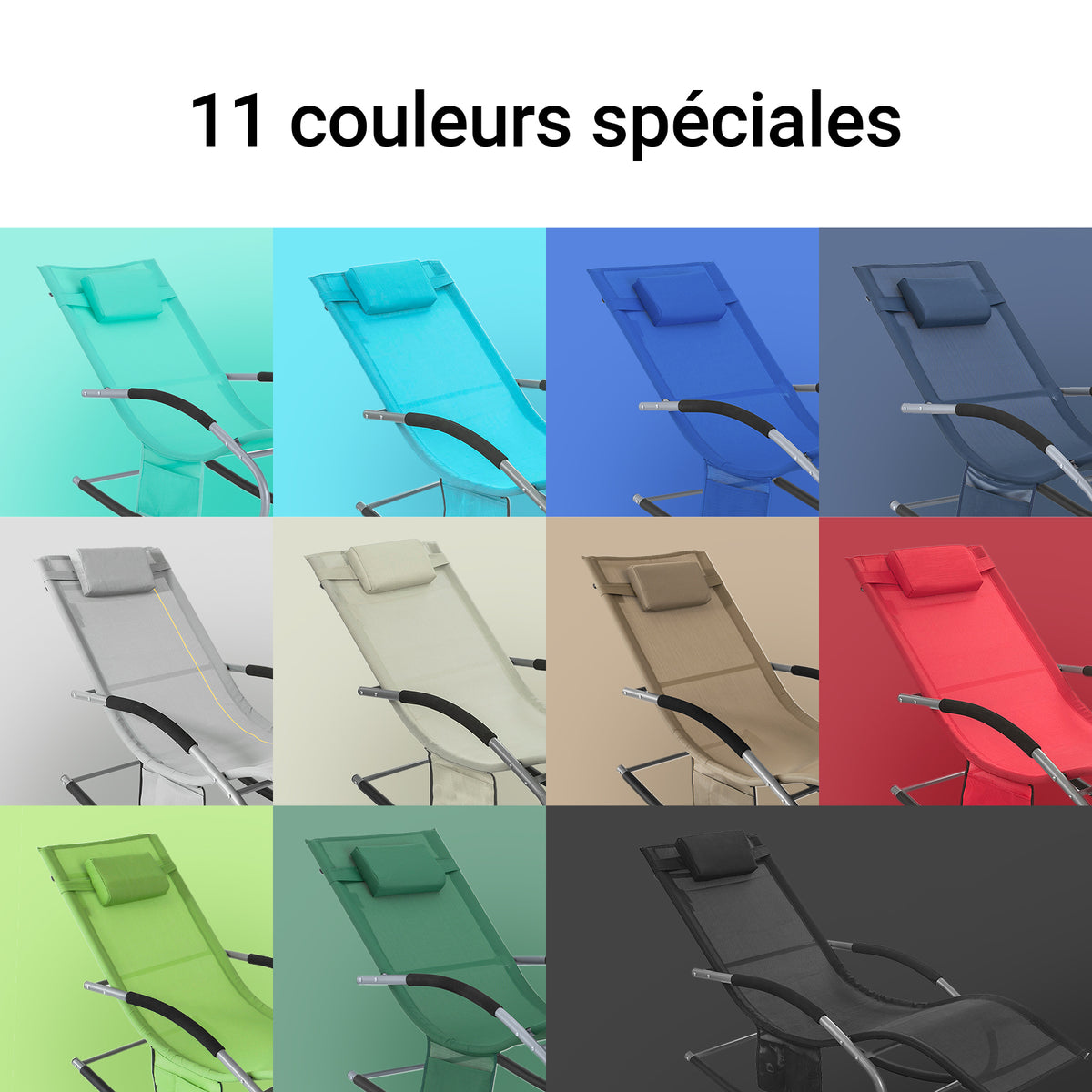 SoBuy OGS28-SCHx2 Lot de 2 Chaise Longue Transat de Jardin Bascule avec Appui-tête Réglable et Pochette latérale