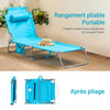 SoBuy OGS35-B Transat de Jardin Pliable avec Oreiller et Poche Latérale, Chaise Longue Relax, Confortable, Design Fonctionnel – L155×P56×H81 cm, Bleu Ciel
