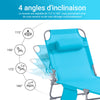 SoBuy OGS35-B Transat de Jardin Pliable avec Oreiller et Poche Latérale, Chaise Longue Relax, Confortable, Design Fonctionnel – L155×P56×H81 cm, Bleu Ciel